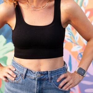 NWT Caara Top S Black Ribbed Crop Sleeveless Thick Knit Rounded Square Neck Sexy